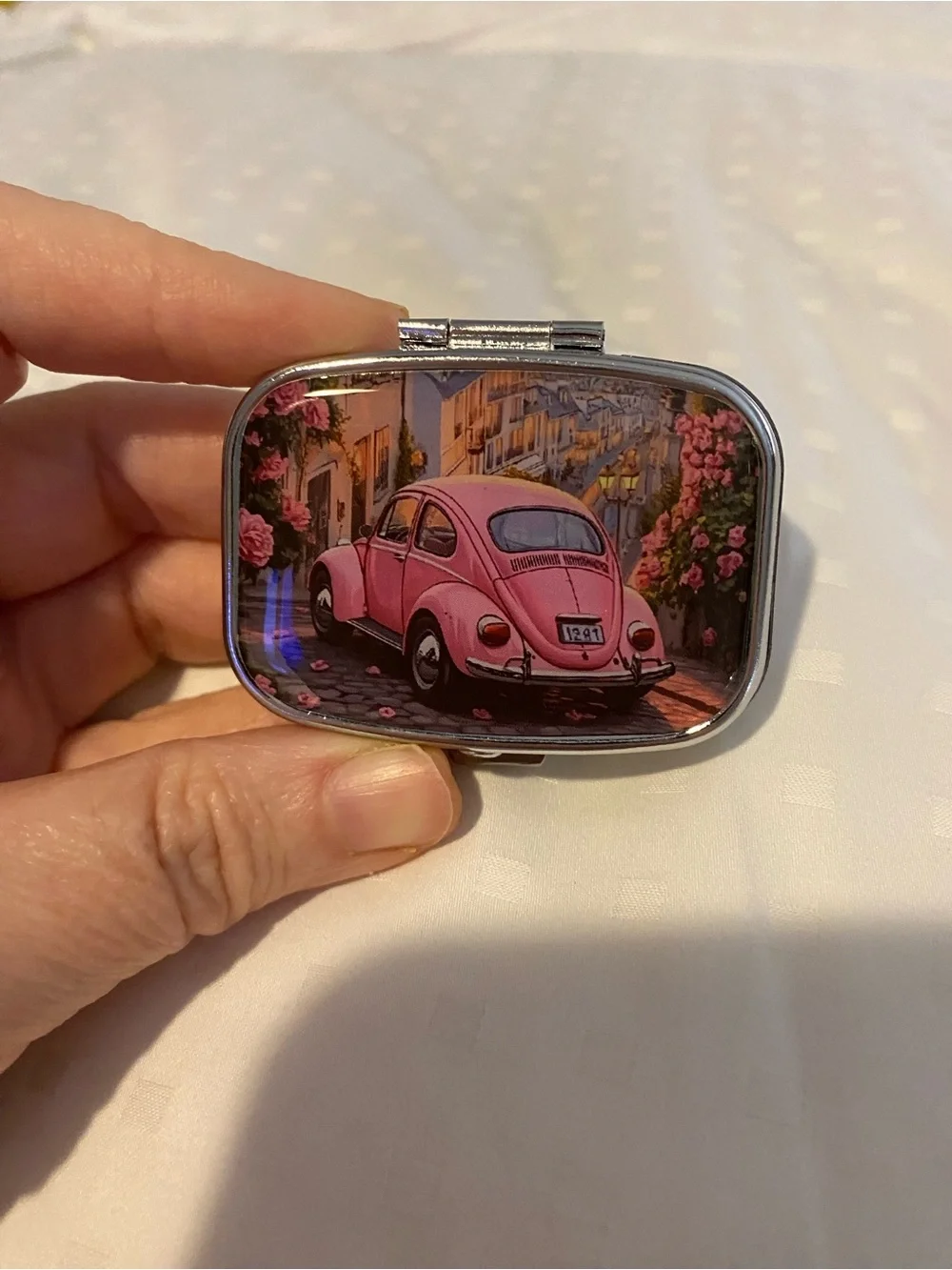 Pink Vintage Car Decorative Metal Storage Box